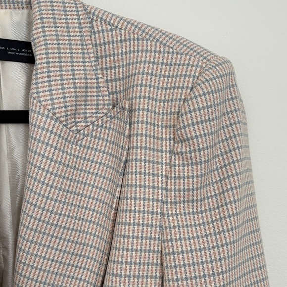 Zara Women's Checkered Blazer in Cream, Brown and blue - Picture 4 of 7